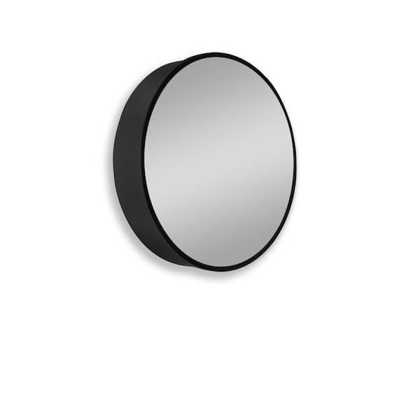 FAMYYT 24 in. W x 24 in. H Medium Round Black Iron Surface Mount Wall Medicine Cabinet with Mirror