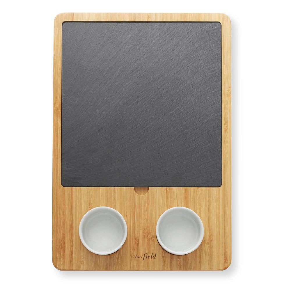 Bamboo Charcuterie Cheese Board Set with Slate and Ceramic Bowls