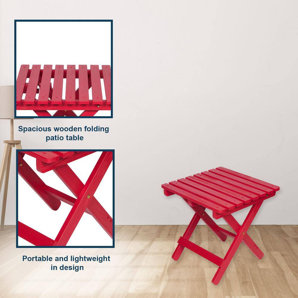 Chili Red Cedar Wood Folding Outdoor Side Table