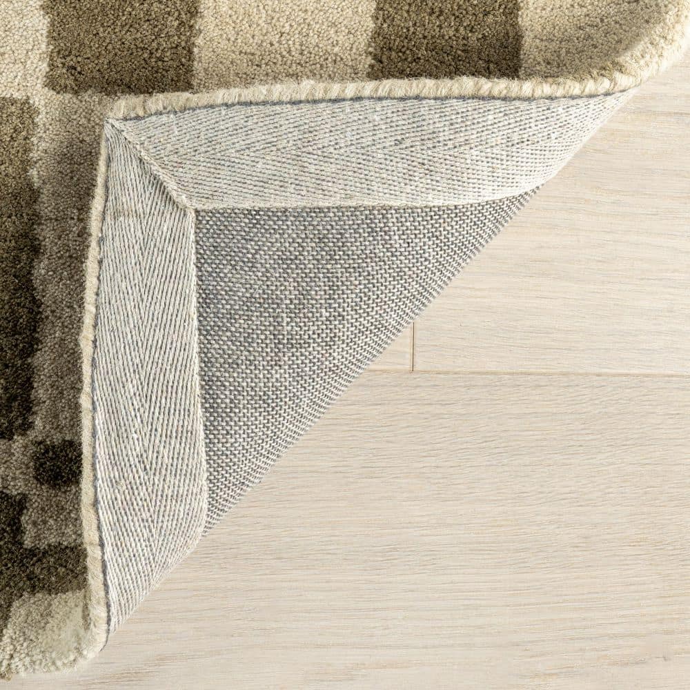 Olive and Beige Hand-Tufted Wool Rectangular Area Rug 4' x 6'