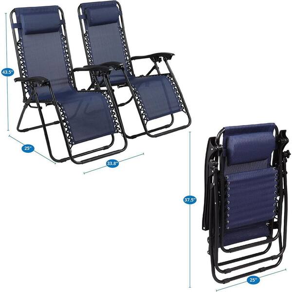 HOMESTOCK Navy, Zero Gravity Chairs Outdoor Lounge Chair Anti Gravity  Folding Reclining Camping Chair with Headrest (Set of 2) 11412HD - The Home  Depot