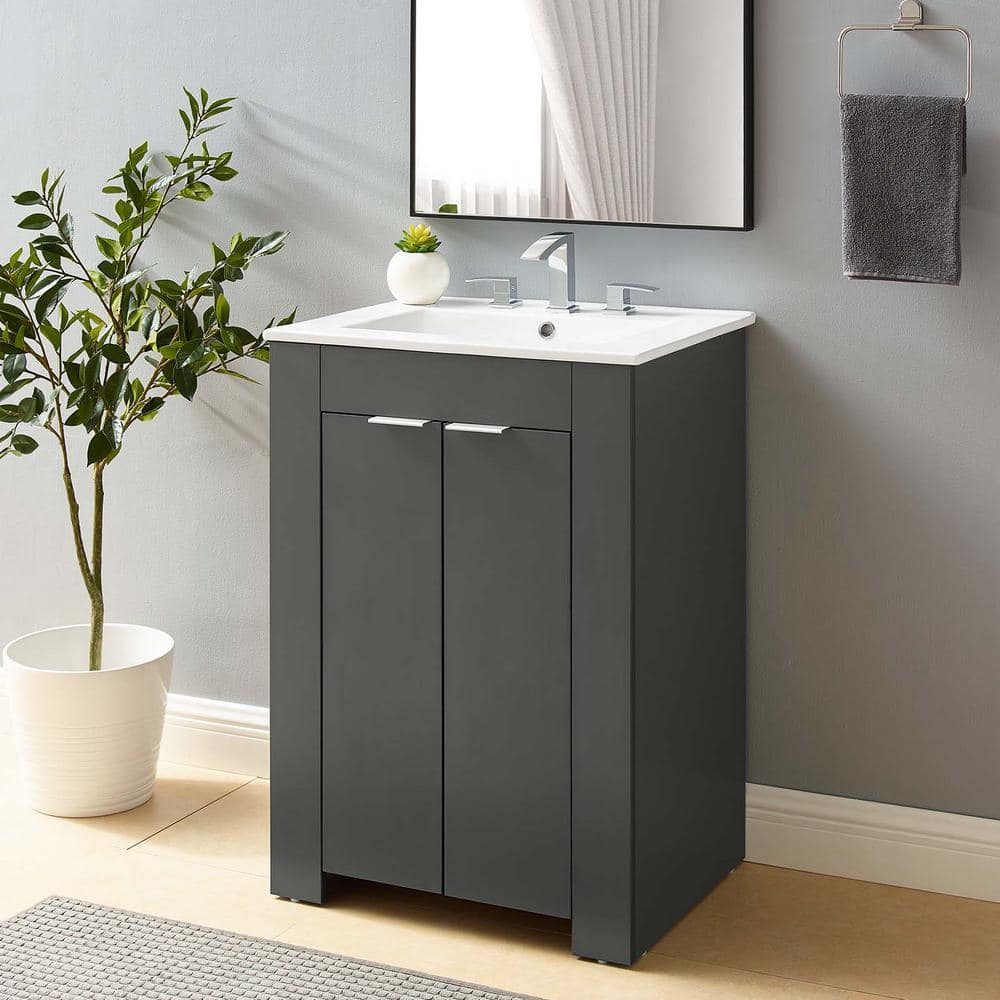 Maybelle 24" Gray White Melamine Bathroom Vanity with Ceramic Sink