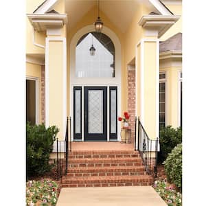 60 in. x 80 in. Right-Hand Full Lite Harris Decorative Glass Black Steel Prehung Front Door with Sidelites