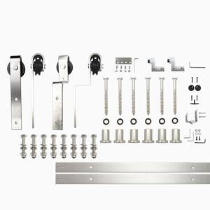 8 ft./96 in. Brushed Nickel Single Track Bypass Sliding Barn Door Track and Hardware Kit for Double Doors