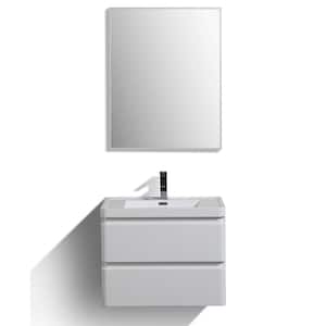 Glazzy 28 in. W x 18.75 in. D x 22 in. H Floating Bathroom Vanity in White with White Acrylic Top with White Sink