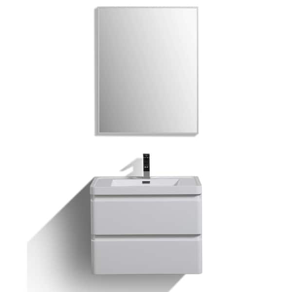 Glazzy 28 in. Single Sink Floating White Bath Vanity with White Acrylic Top (Assembled)