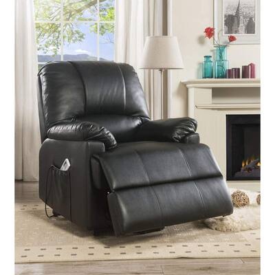 Big and Tall Black Faux Leather Automatic Recliner Sofa Massage Chair with Wheels, Massage and Heat Function