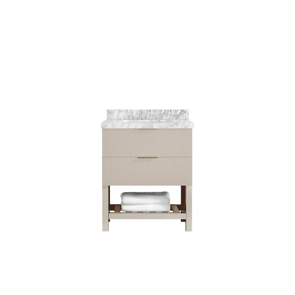 Willow Collections Catalina 30 in. Single Sink Freestanding Fine Grain Bath Vanity with Carrara Marble Top