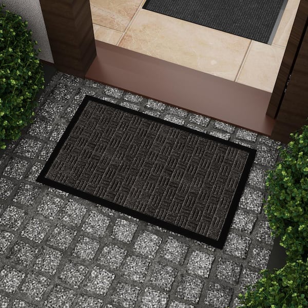 Easy Clean, Waterproof Non-Slip Indoor/Outdoor Rubber Doormat, 18 in. x 30 in., Black/Charcoal