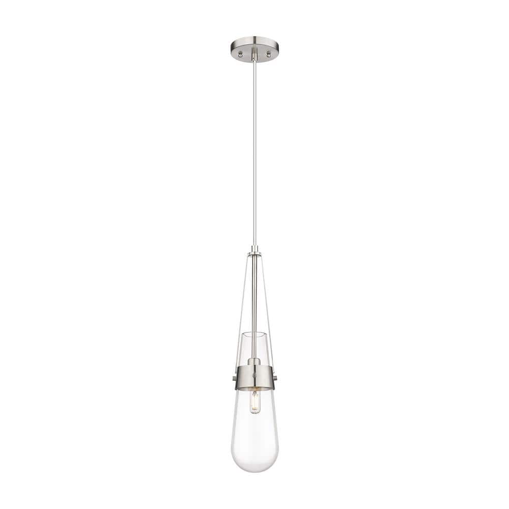 Milan 100-Watt 1 Light Satin Nickel Shaded Pendant Light with Clear glass Clear Glass Shade price history on PriceWatchPro