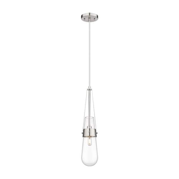 Milan 100-Watt 1 Light Satin Nickel Shaded Pendant Light with Clear glass Clear Glass Shade