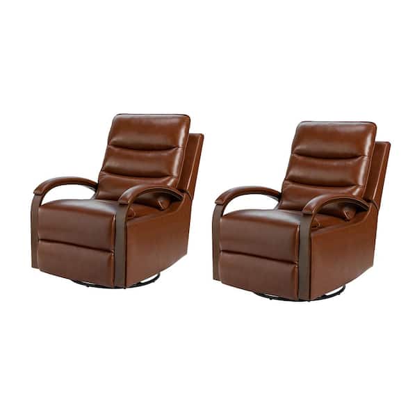 JAYDEN CREATION Joseph Genuine Leather Swivel BROWN Manual Recliner with  Wooden Arm Accents and Straight Tufted Back Cushion (Set of 2)  RCCZ0827-BRN-S2 - The Home Depot