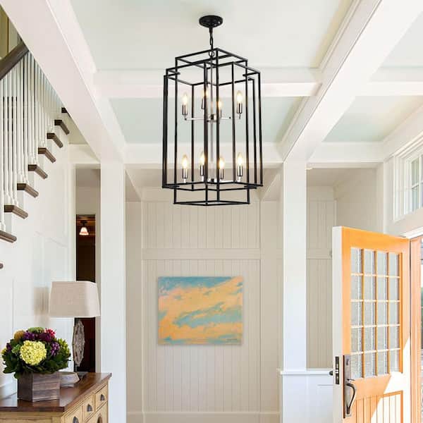 Jushua Modern 18 in. 8-Light Chrome Geometric Pendant Chandelier
