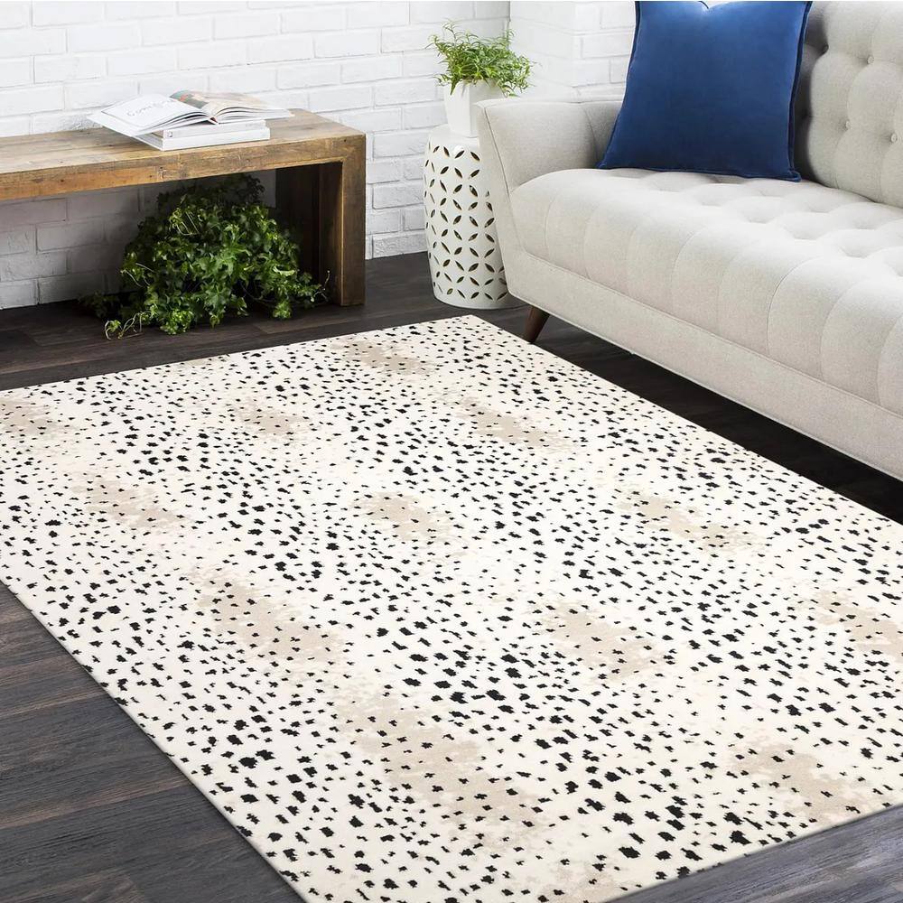 Ivory and Black Hand-Knotted Wool 8' x 10' Area Rug