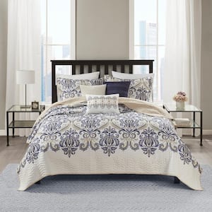 Cardiff 6-Piece Navy/Tan Full/Queen Reversible Coverlet Set