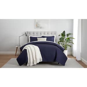 Comfort Sure Pinsonic 3-Piece Navy Basketweave Polyester King/Cal King Quilt Set