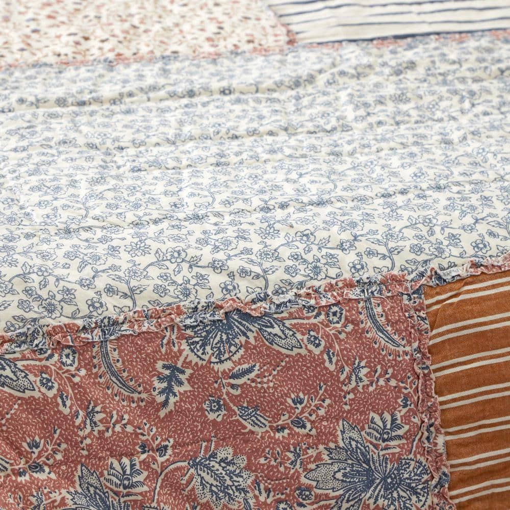 Navy and Gold Cotton Patchwork Twin Quilt