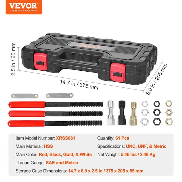VEVOR 61-Piece Thread Chaser Set, UNC UNF and Metric Thread Restorer ...