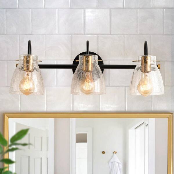 aiwen 22.4 in. 3-Light Black Vanity Light Over Mirror Bathroom Wall Sconce Lighting with Glass Shades