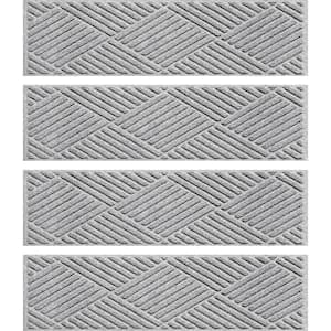 Waterhog Diamonds 8.5 in. x 30 in. PET Polyester Indoor Outdoor Stair Tread Cover (Set of 4) Medium Gray