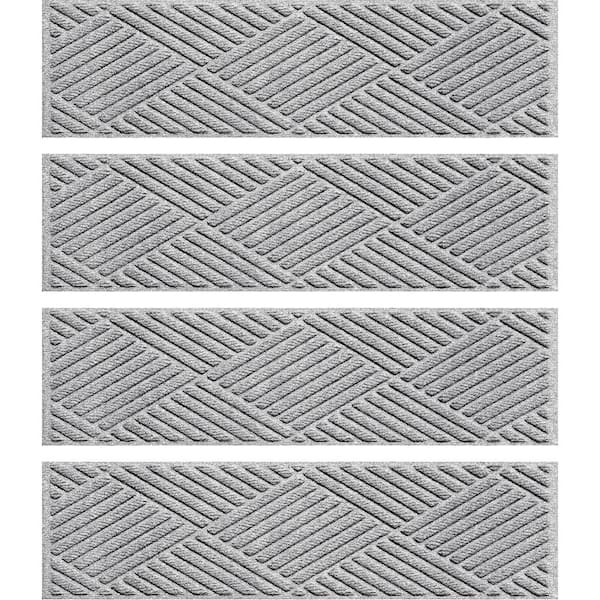 Bungalow Flooring Waterhog Diamonds 8.5 in. x 30 in. PET Polyester Indoor Outdoor Stair Tread Cover (Set of 4) Medium Gray