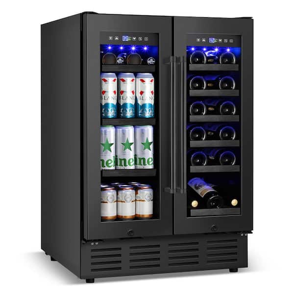 23.5 in. Dual Zone 18-Wine Bottles and 68-Cans Beverage & Wine Cooler in Black with Safety Locks and Keys