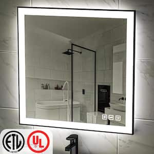 36 in. W x 36 in. H Rectangular Framed LED Anti-Fog Wall Bathroom Vanity Mirror in Black with Backlit and Front Light