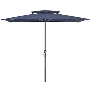 Double Top 10 ft. x 6.5 ft. Metal Market Solar Tilt Half Patio Umbrella in Navy Blue