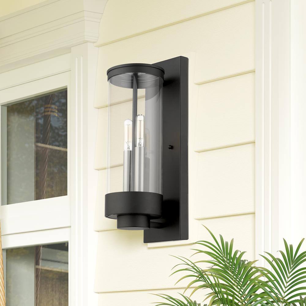 Hillcrest Textured Black Stainless Steel 2-Light Outdoor Wall Lantern