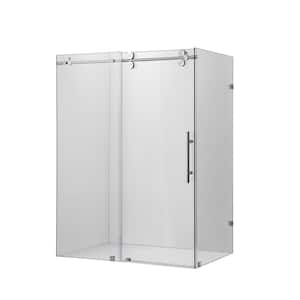 Villena 56" W x 78" H Rectangle Sliding Frameless Corner Shower Enclosure in Nickel with Clear Glass