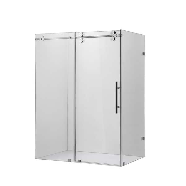 ROSWELL Villena 56 in. W x 78 in. H Rectangle Sliding Frameless Corner Shower Enclosure in Nickel with Clear Glass