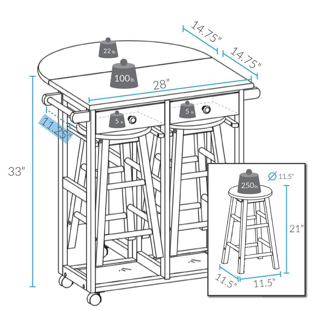 Round Red Butcher Block Kitchen Cart with Drop-Leaf and Storage