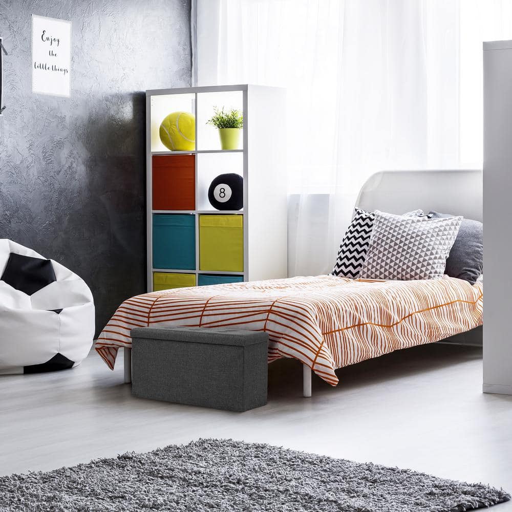Charcoal Gray Tufted Storage Bench Ottoman with Cushioned Lid