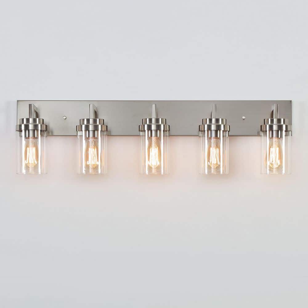 KAWOTI 36 in. 5-Light Brushed Nickel Vanity Light with Clear Glass
