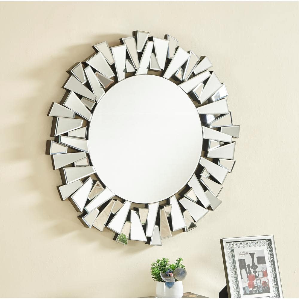 Elegant Sparkle 39.5" Glam Round Clear Glass Mirror