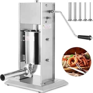 Manual Sausage Stuffer Maker 3L Capacity Two Speed Vertical Meat Filler Stainless Steel with 5 Stuffing Nozzles