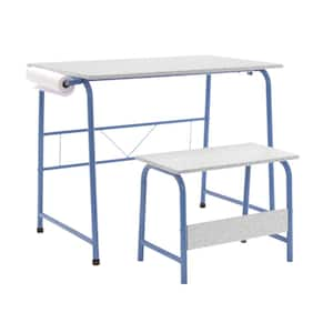 2-Piece Project Center 37.75 in. Blue / Gray Student Desk and Bench with Craft Paper Roll for Painting or Sketching