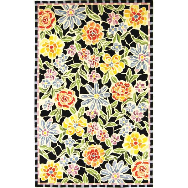 Chelsea 3 ft. x 10 ft. Black Floral Runner Rug