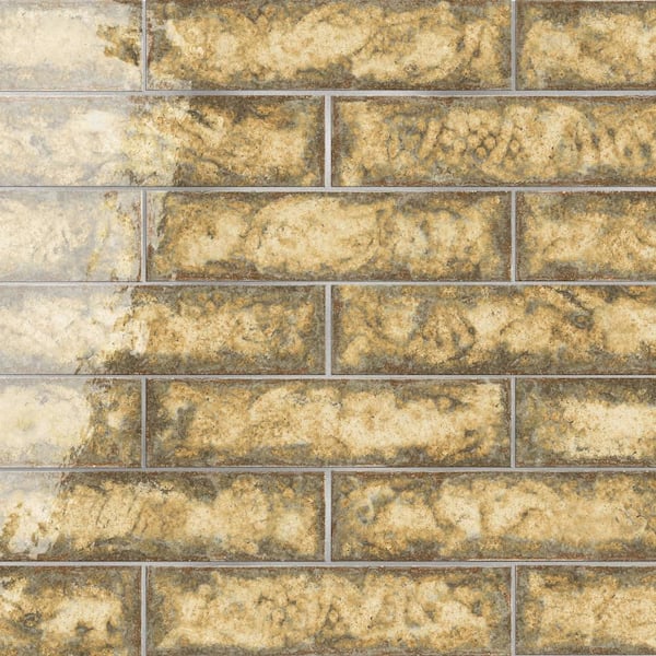 Gaudi React Brick Gold 2 in. x 10 in. Porcelain Floor and Wall Tile (5.78 sq. ft. /Case)