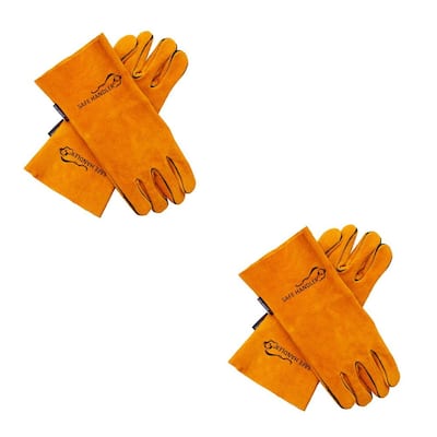 Brown, Reinforced Welding Leather Gloves, Double Palm Reinforcement, Heat Resistant (2-Pairs)