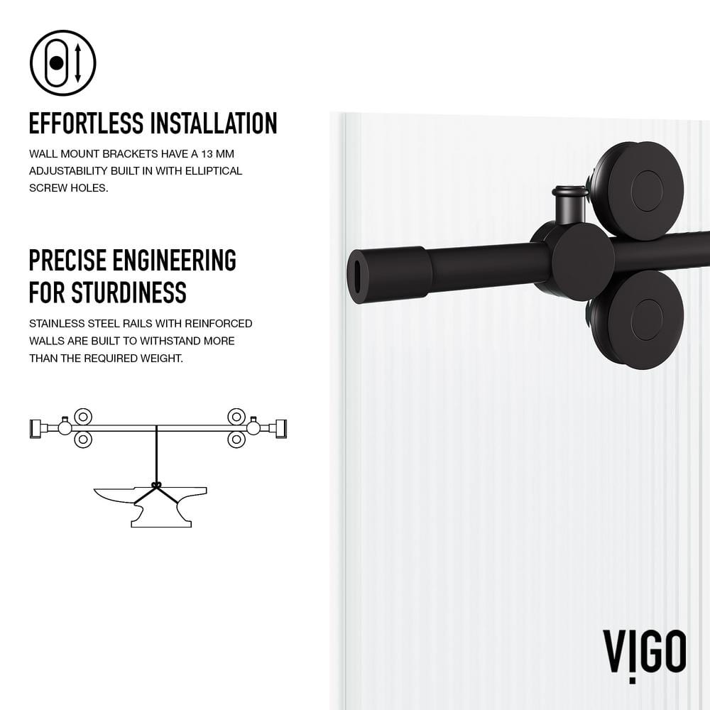 Elan Matte Black Frameless Sliding Shower Door with Fluted Glass