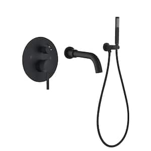 Single-Handle 1-Spray Wall Mount Roman Tub Faucet with Hand Shower Faucet in Matte Black (Valve Included)