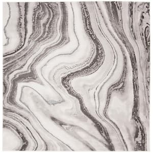 Craft Gray/Silver 4 ft. x 4 ft. Square Abstract Marbled Area Rug