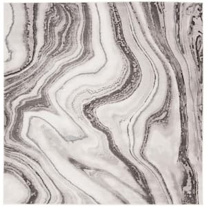 Craft Gray/Silver 5 ft. x 5 ft. Square Abstract Marbled Area Rug
