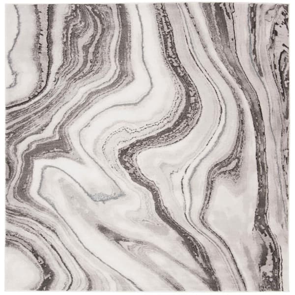 Craft Gray/Silver 9 ft. x 9 ft. Square Marbled Abstract Area Rug