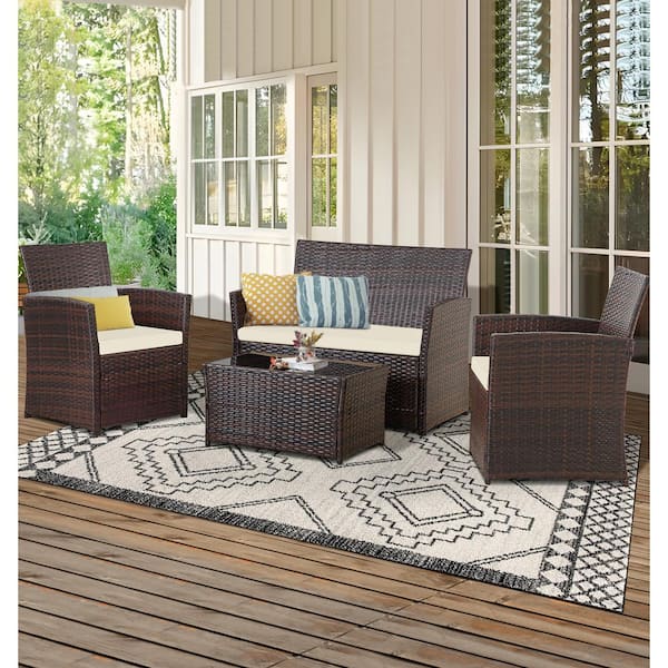 JUSKYS 4-Piece Wicker Outdoor Patio Conversation Furniture