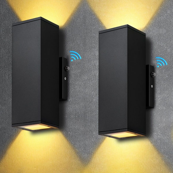Black Dusk to Dawn Outdoor Hardwired Rectangle Wall Lantern Sconce with 12W 2700K Integrated LED Up Down Light (2-Pack)