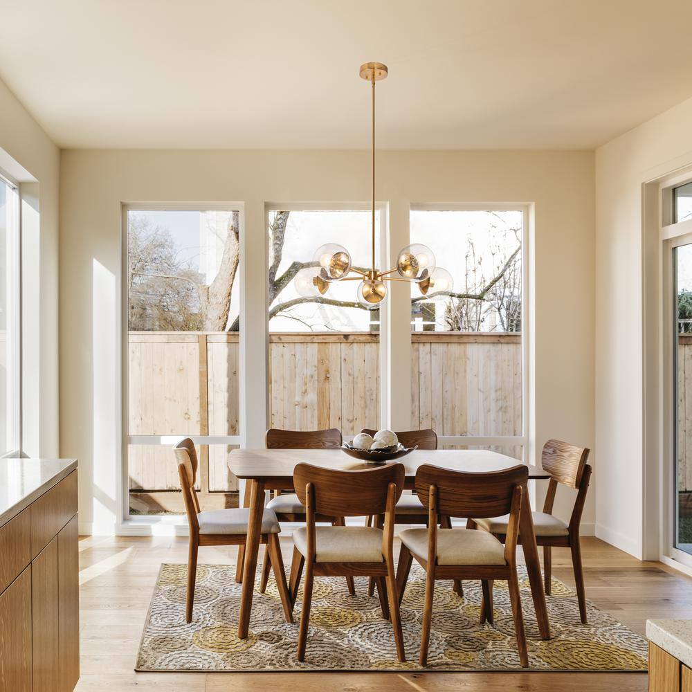 Satin Gold 5-Light Chandelier with Seedy Glass Shades