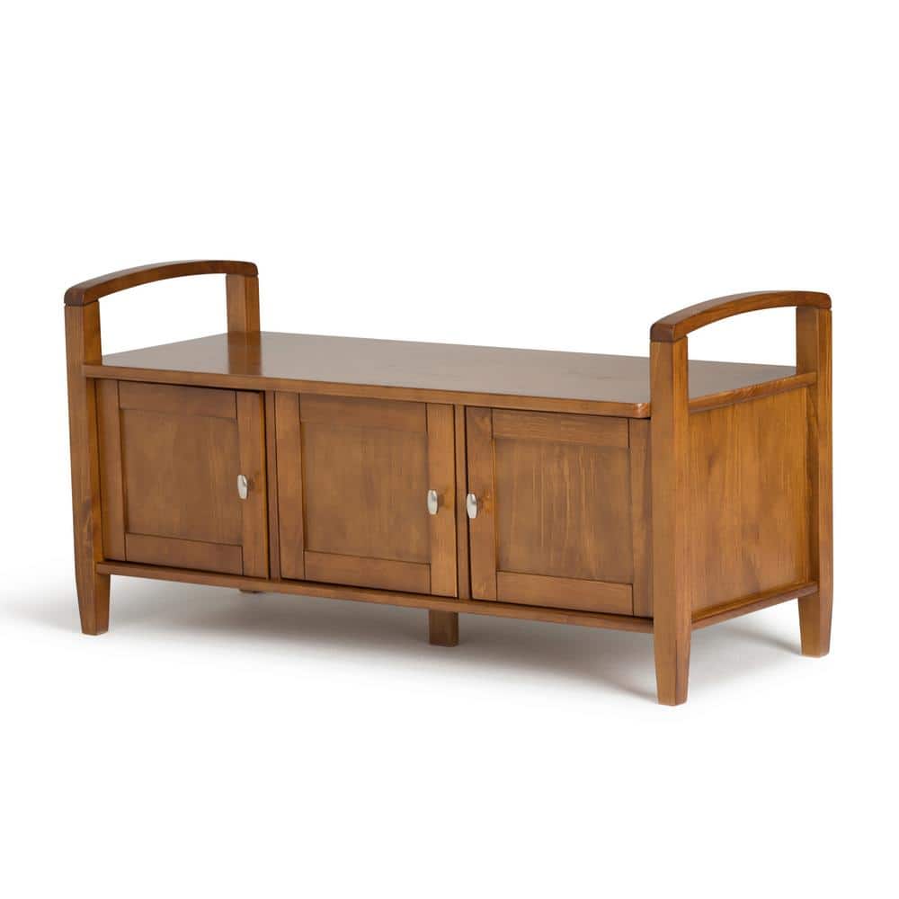 Transitional Solid Pine Storage Bench in Light Golden Brown, 44 inch