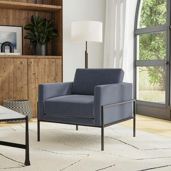 Medium Blue Velvet Modern Metal Frame Accent Chair (Set of 1)